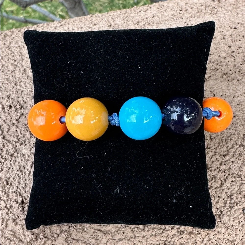Gymboree Colorful Beaded Stretch Bracelet-Blue, Orange, Black Tan